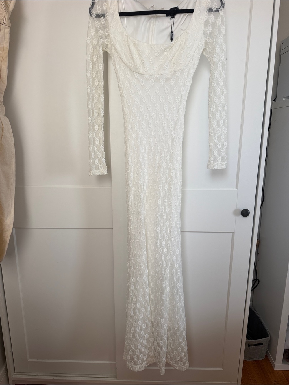 Bardot White Lace Long-Sleeve Maxi Dress